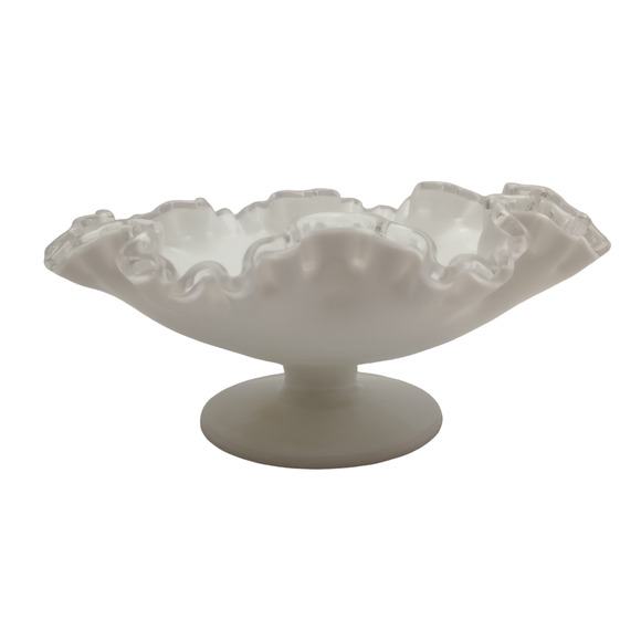 Fenton Silvercrest Milk Glass Ruffled Edged Pedestal Compote Dish - Picture 1 of 4